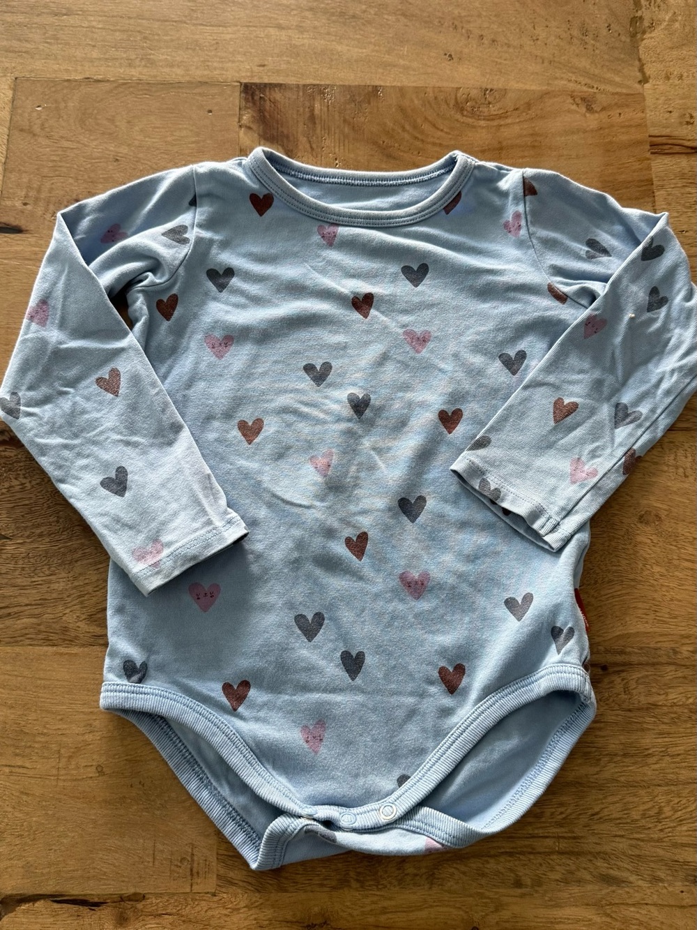 Souris Mini Light Blue Heart-Print Long-Sleeve Baby Bodysuit sz 12-18 months